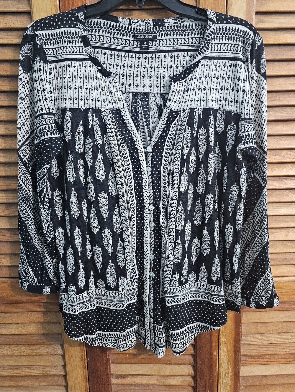 Lucky Brand Black & White Boho Peasant Blouse – Size M